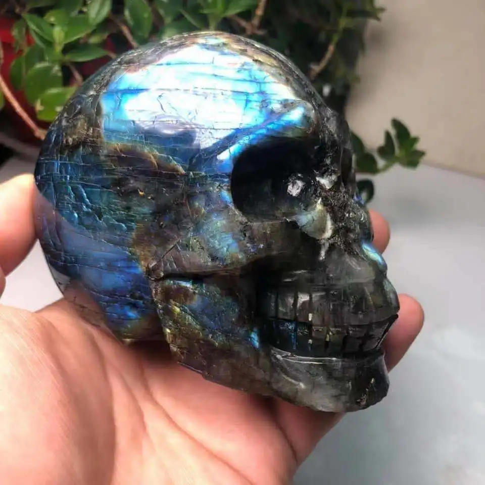 1pc natural Labradorite skull spectrolite Hand Carved crystal healing
