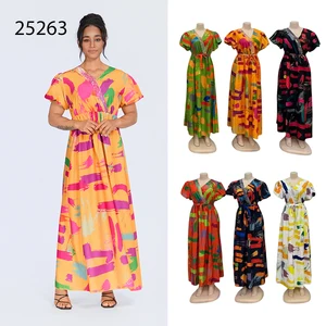 Wholesale New Summer Short Sleeve Ladies Elegant V-neck Casual Printed Fashion Dress