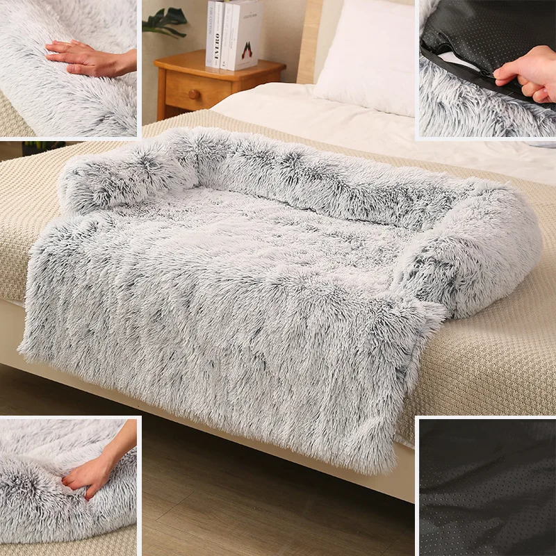 Long Velvet Antislip Customized Calming Fluffy Plush Pet Dog Bed For