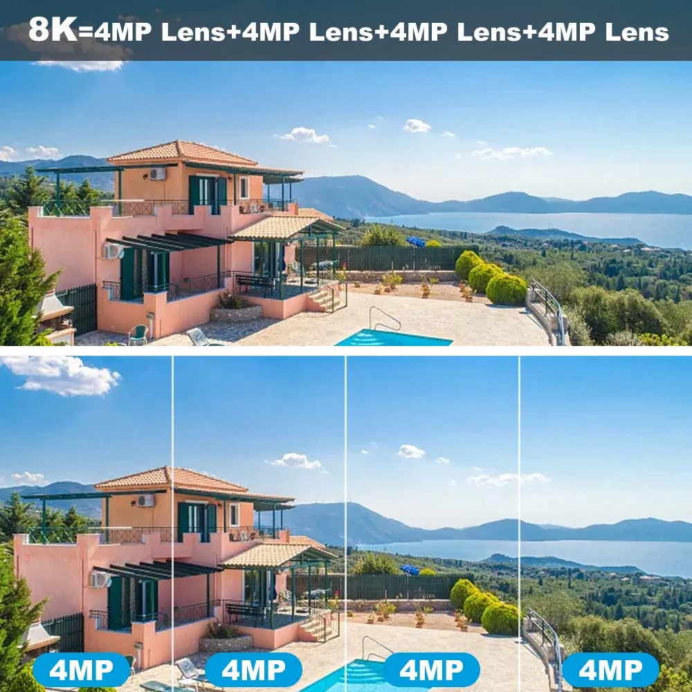 16mp 8k Hd Wifi Camera Outdoor Wireless 20x Zoom Security Camera Four ...