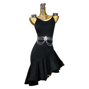 Customized Women Sleeveless Latin Dance Performance Dress Dance Costume Rhinestone Woman Latin Dress