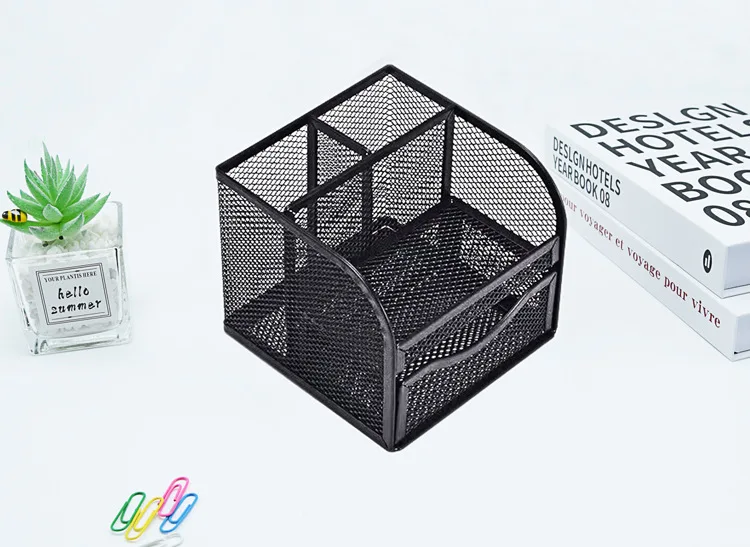 Pen Holder 4 Compartment Desk Organizer For Desk, Wire Mesh Pencil Cup Holder For Desk Organizer For Office Supplies Mesh Holder For Desk Pencil Cups For Desk