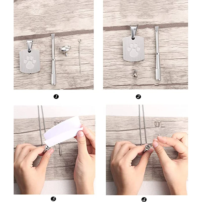 Pet Urn Necklaces for Ashes Paw Print Memorial Ash Pendant Necklace Cremation Keepsake Jewelry for Dog's Ashes with Filling Kit