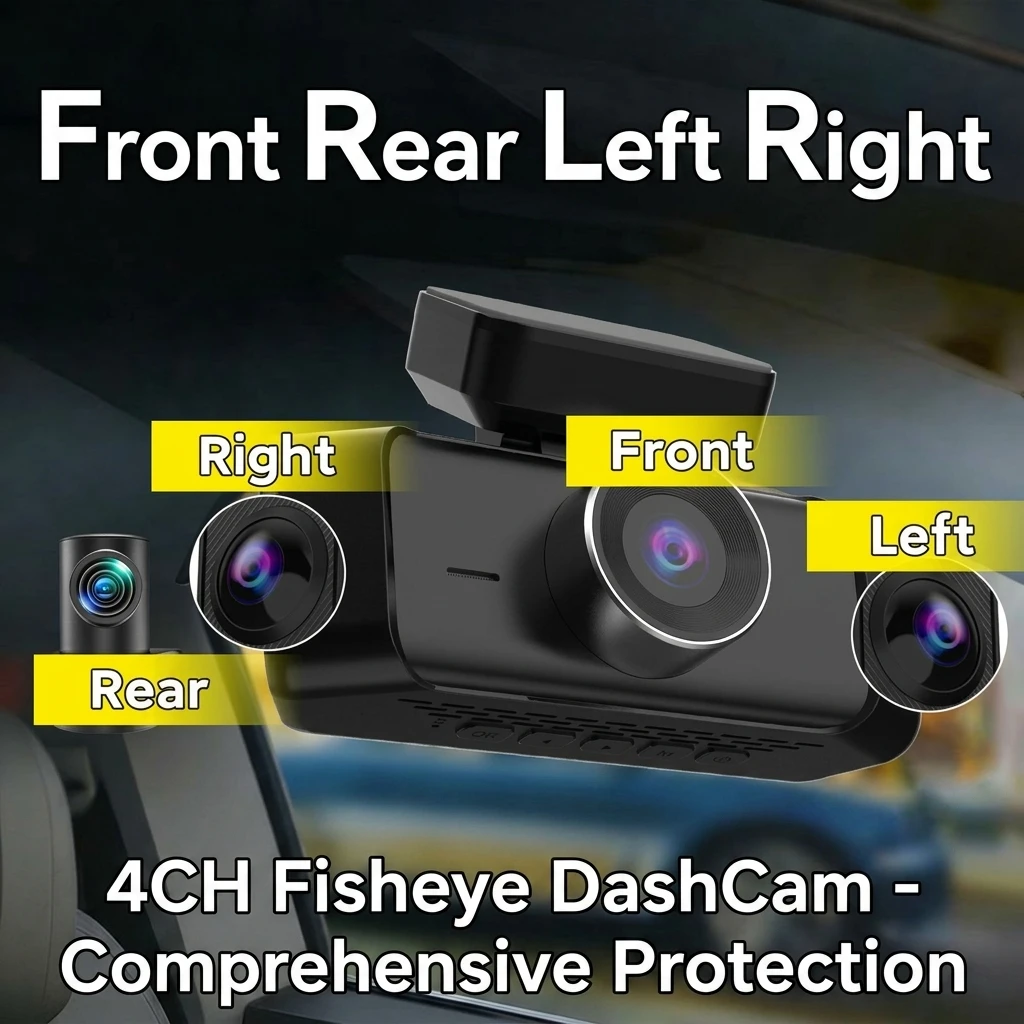 Vievguarb 4 Channel 4K/FHD DashCam with Night Vision Loop Recording Built-in GPS/WiFi & App Control for Cars