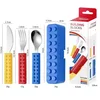 Couteau, fourchette, cuillère + boîte bleue (emballage de boîte de couleur)