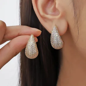 MW States Simple Fashion Diamond Cubic Zirconia Chunky Earrings Stud Super Flash Drop Earrings Stainless Steel Jewelry