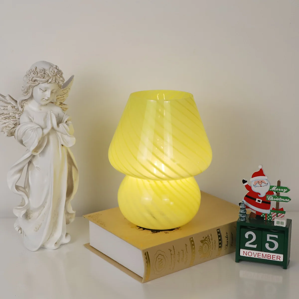 Creative Gift Night Light Translucent Bedside Lamp Glass Striped Mushroom Table Lamp supplier