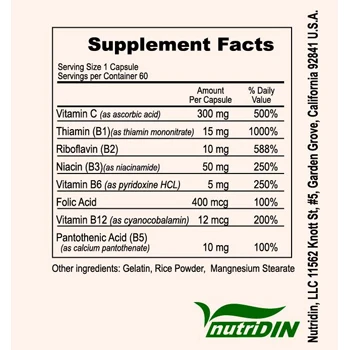 Wholesale Vitamin B Complex Powder with B12 + Vitamin C Capsules Pills.  American Food OEM Supplement. USA Supplier Products