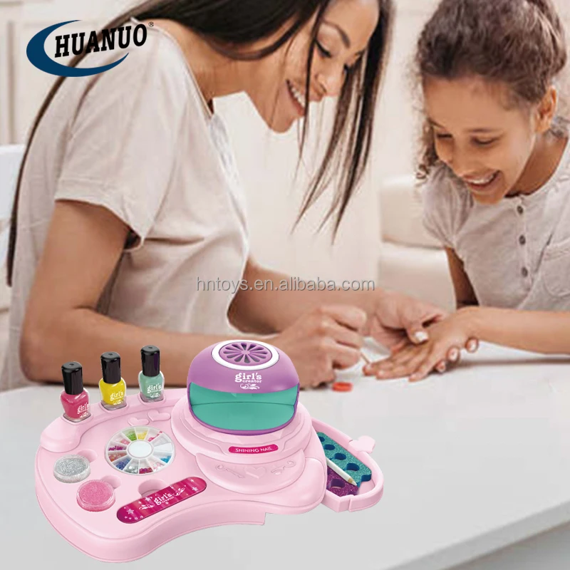 Kids Pretend Play Diy Beautiful Sparkling Nail Polish Nail Machine Toys