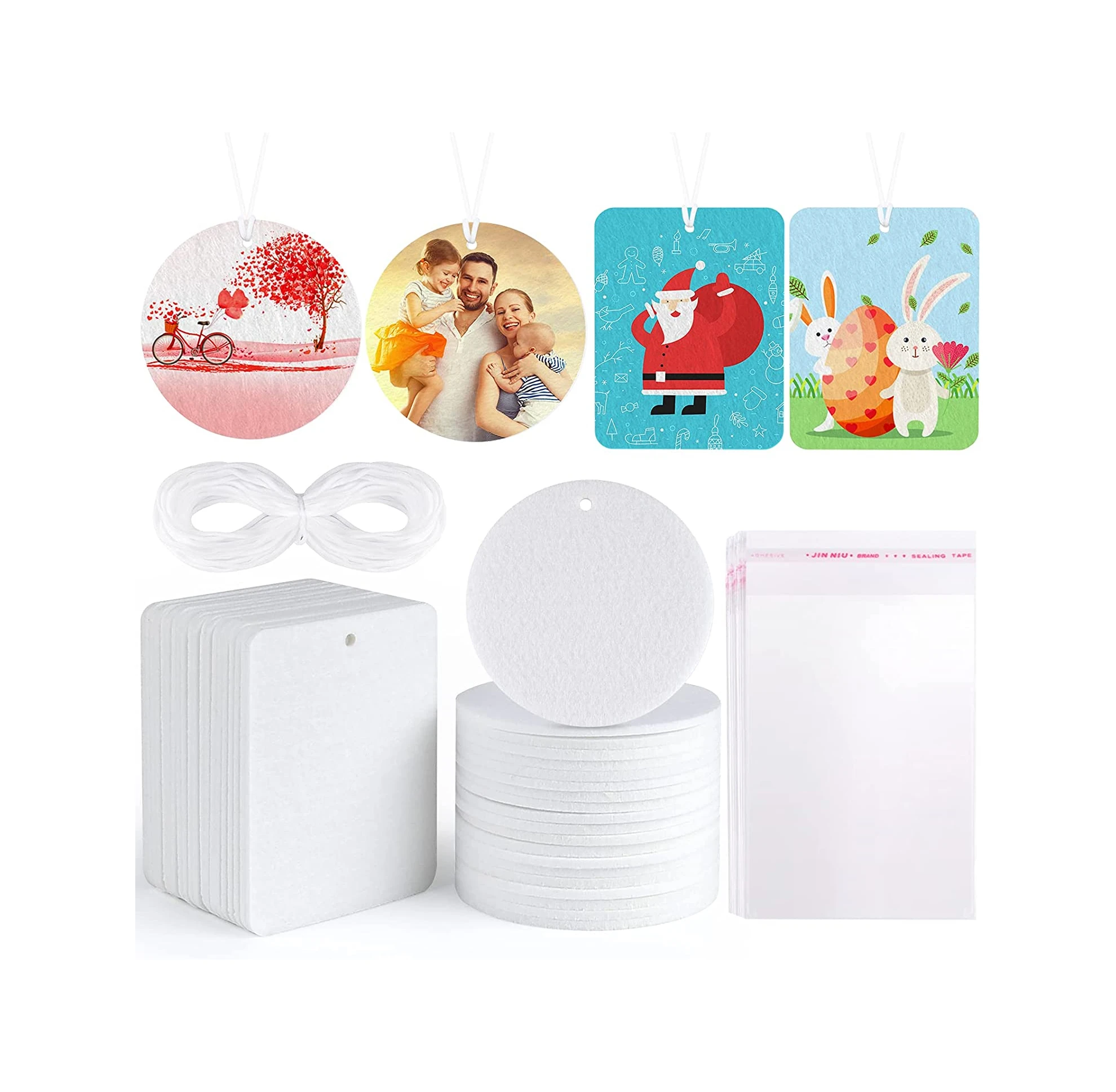 White Square Round Heat Transfer Sublimation Felt Air Freshener Blank