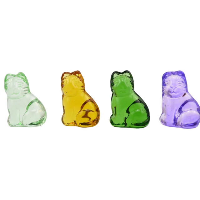 Wholesale Natural Figurine Decorative Crystal Glass  Crafts Carving Colored Lucky Glass Cat Animal Statues