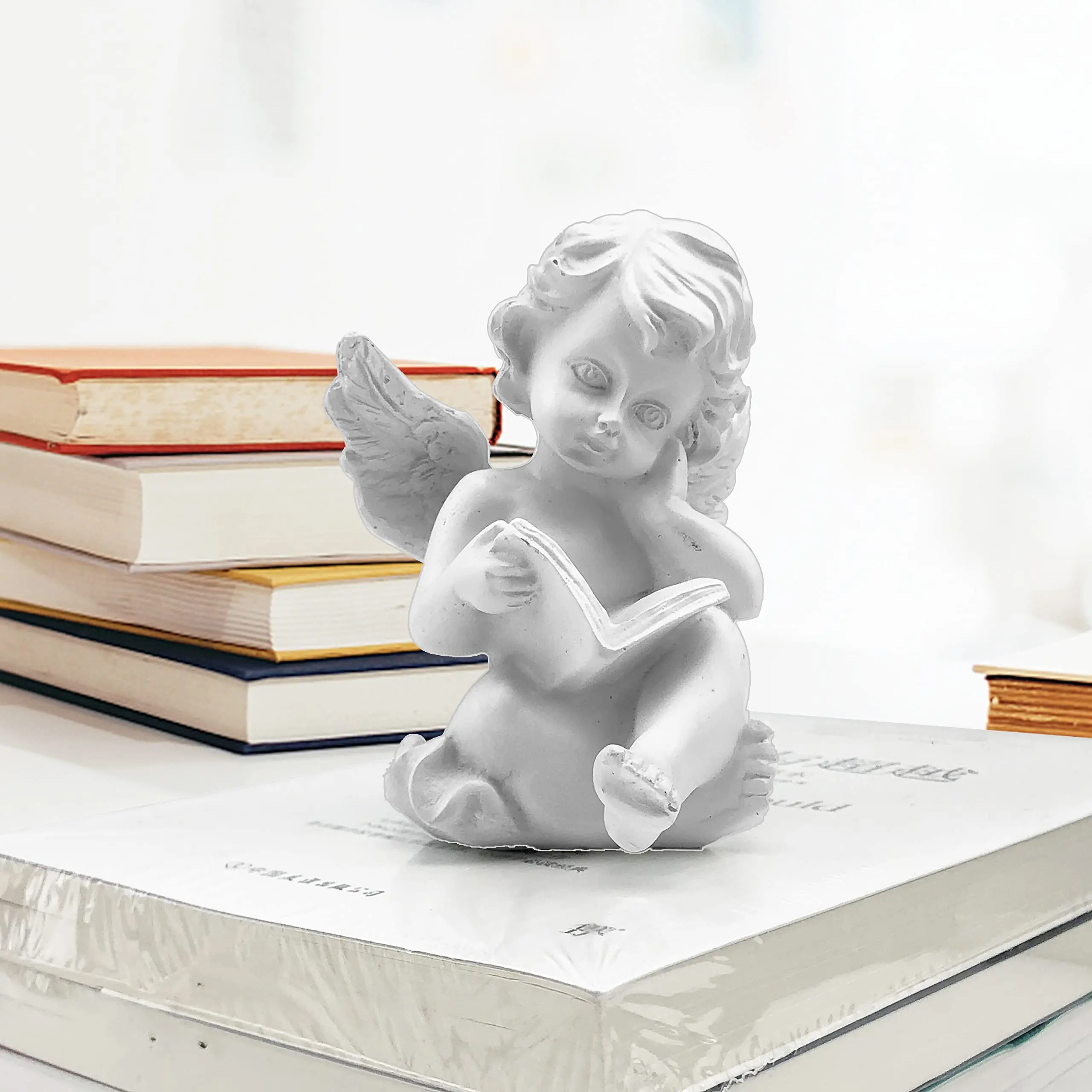 Reading Cherub Angles Resin Statue Figurine Adorable Angel Sculpture Memorial Statue for Home Garden Decoration