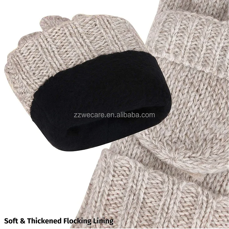 3 Pairs Unisex Knitted Convertible Fingerless Gloves Winter Flap Cover  Convertible Gloves Warm Mittens for Women Men