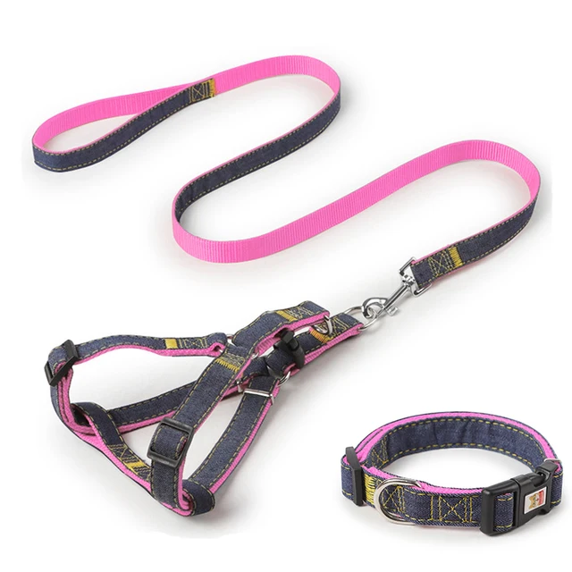 Amaz Best Seller Pet Denim Dog Collar Harness and Leash Set