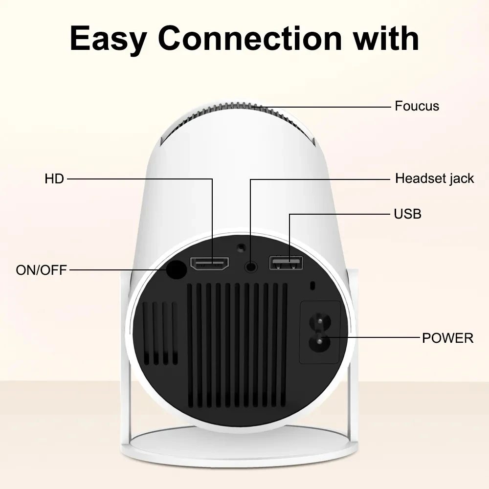 HY300 HiFi 4k安卓11户外便携式手机液晶投影仪，带Wifi6智能迷你影院投影仪发光二极管灯