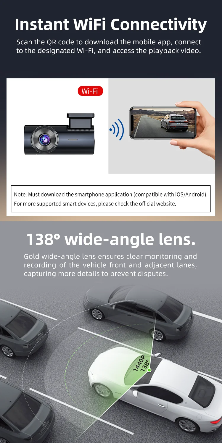 Factory Outlet Wholesale Dash Cam 2K Black Box with WiFi APP G-sensor Emergency Recording for Fleet Management Solution manufacture