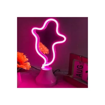 Plastic soft rubber strip mirror table lamp with animal statues LED lamp with 3D neon night light