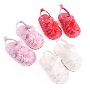 Baby Girls Woven Solid Color Flower Summer Breathable Soft Sole Infants Toddler Sandals