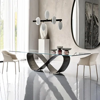 Italian dining table glass countertop rectangular light luxury modern restaurant home dining room furniture