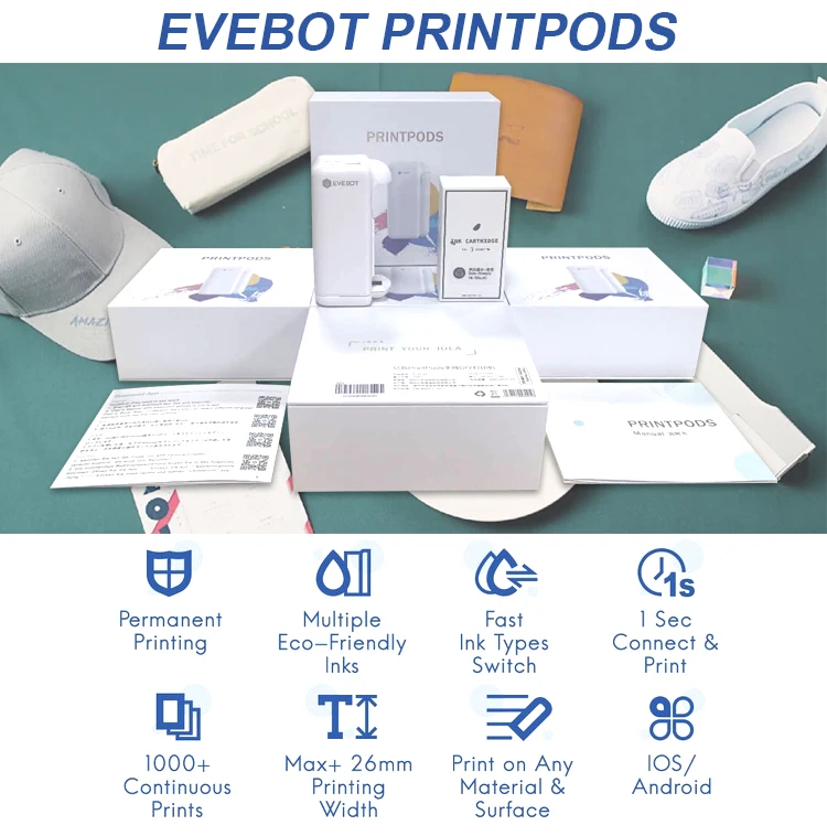 Bot Printers EVEBOT Printpods Handheld Inkjet Printer for QR Codes, Food, and Tattoo ...