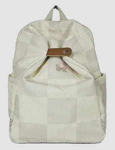 Corduroy Checkered Backpack with Bow Print, Adjustable Strap Casual Daypack for School/Travel