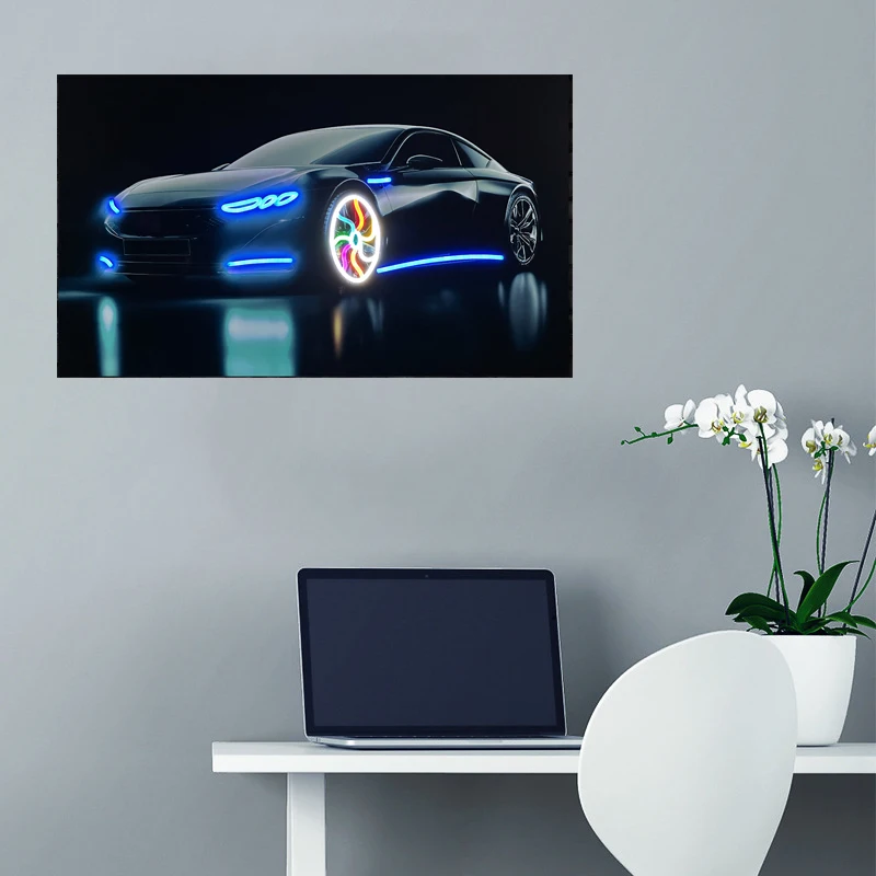 product illuminated neon poster decor custom led neon wall art light sign modern personalized cyberpunk style car lighting tires decor-4