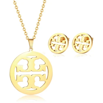 316L Stainless Steel Gold Plated Round Shape Jewelry Set Wholesale