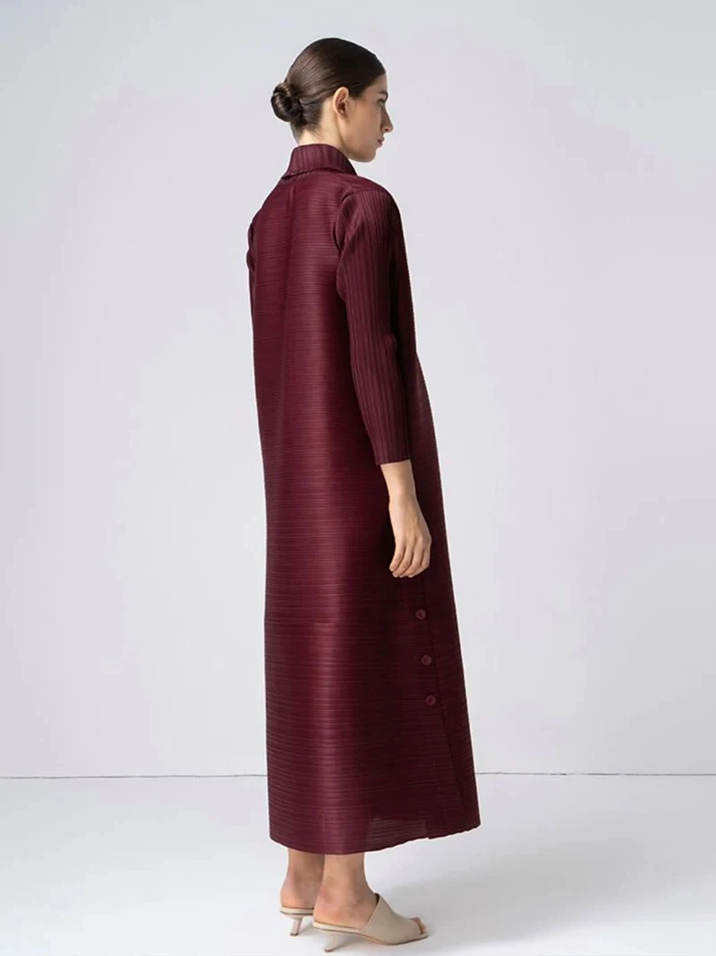 Factory Customized High Quality Miyake Pleated Turn Down Collar Loose Cardigan Coats Women Dress Indian Modest Abaya