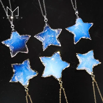 Wholesale Opal Stone Silver Gold Plating Star Pendants Necklace Crystal Jewelry