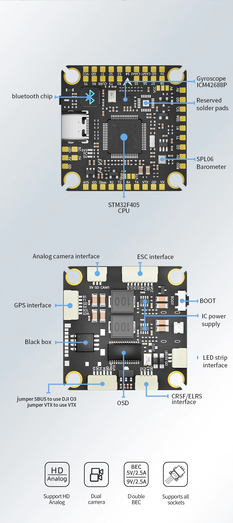 F4100 V3 Stack 100A AM32 ESC 8S STM32F405 ICM42688P for Heavy Lift FPV Drones 7 to 10inch Frames Ha6c5b498262b47a6986cf4953c97b53d3
