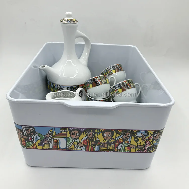 Popular Ethiopian Coffee Set Rekebot Saba Plastic Melamine Coffee Box Tray for Ceremony