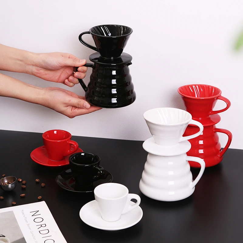 ชุดภาชนะสำหรับดื่มแนวใหม่แบบขายส่ง ที่กรองกาแฟเซรามิกสีดำ พร้อมตัวกรองกาแฟ สำหรับใช้ในบ้าน คาเฟ่ และร้านอาหาร