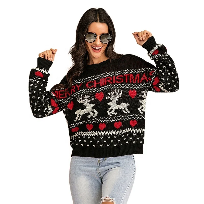 Customize Christmas Sweater Ladies Winter Fashionable Knit Pullover Crew  Neck Xmas Character Jacquard Knitted Sweater Women - Buy Logo Custom Knit  Sweater Pullover,High Quality Women Relax Fit Christmas Sweater,Merry  Christmas Volume Long