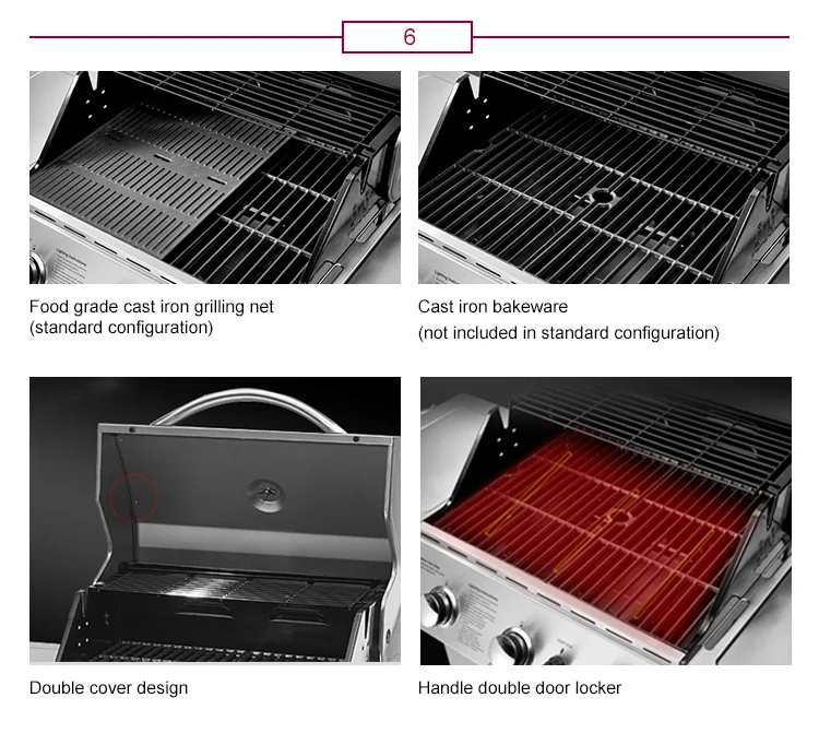 Easily Assembled And Cleaned 3 Burner+1 Side Burner Gas Grill With High Pressure Protection Device Stainless Steel Gas Grill