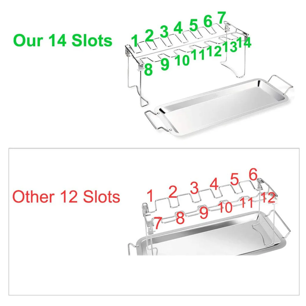 Chicken Leg Wing Rack 14 Slots Stainless Steel Metal Bbq Roaster Stand ...