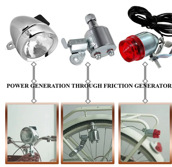 Brand new Motorized Bike Friction generator Headlight Tail Light Kit 12V 6W 