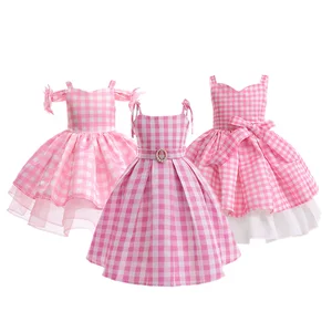 MQATZ New Arrival Pink Kids Girls TV Movie Costume Cosplay Plaid Dresses