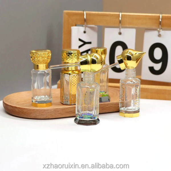 Luxury Fancy 3ml 6ml 12ml Octagon Arabian Arabic Perfume Essential Attar Oil Bottle 3 Ml Attar Bottles Glass Dipstick