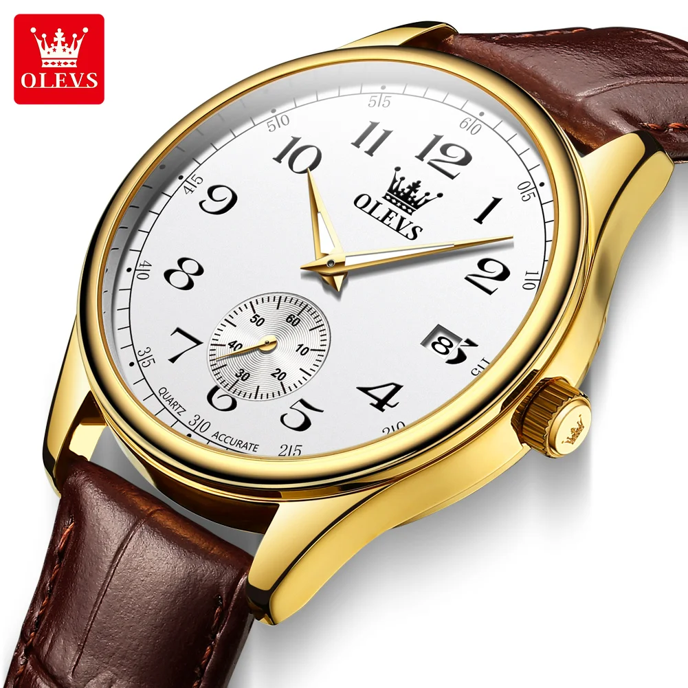 OLEVS 3622 New Design Custom Logo Men Quartz Watch Hot Sale Genuine Leather  Strap Luminous Date Display Simple Business WATCH
