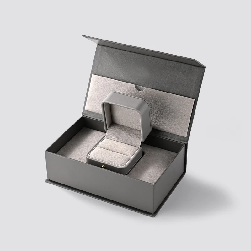 FANXI Custom logo Grey Leather Jewelry Box Ring Earrings Pendant Necklace Box Jewelry Packaging Velvet