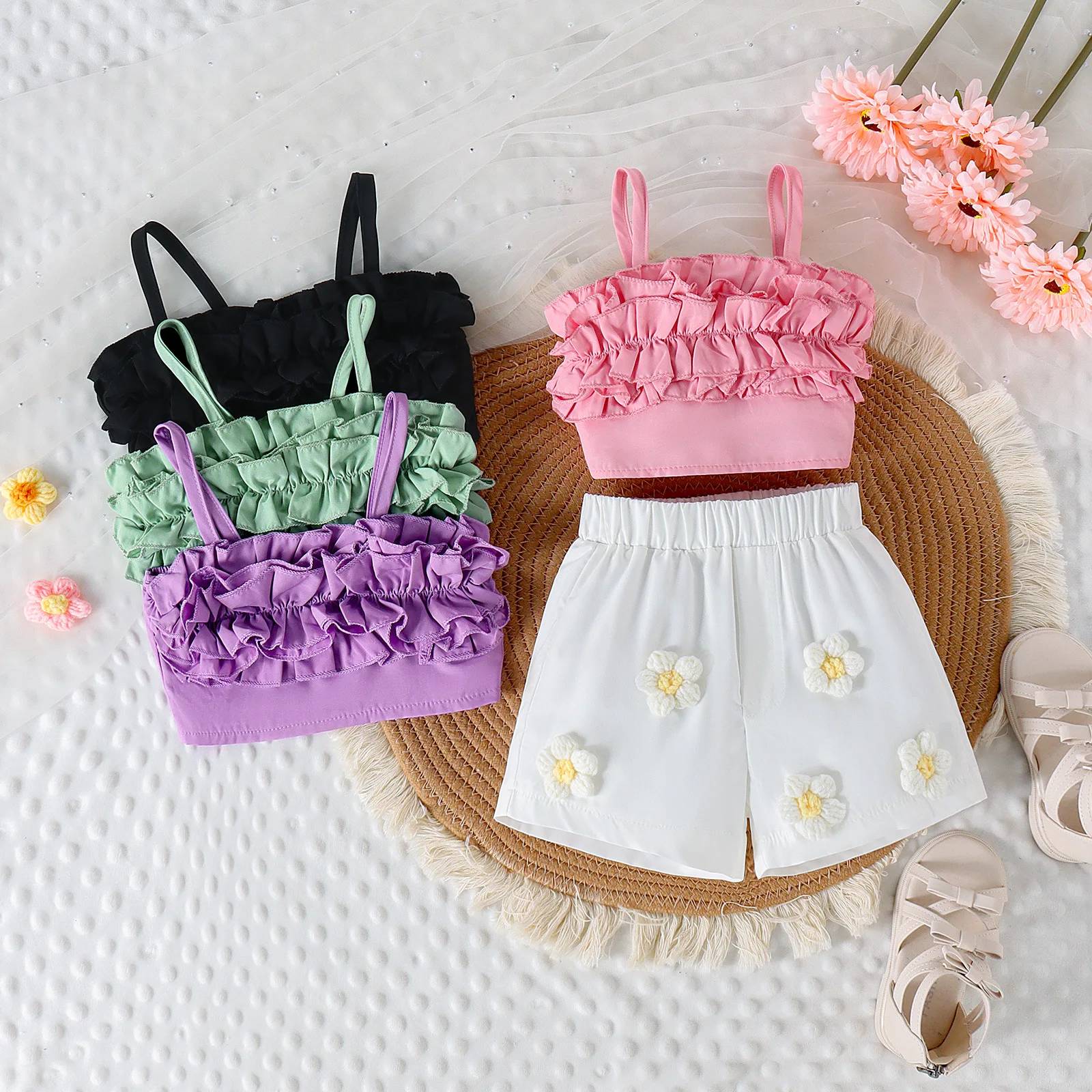 Casual Floral Toddler Girls 2 Piece Summer Outfit Set - OEM