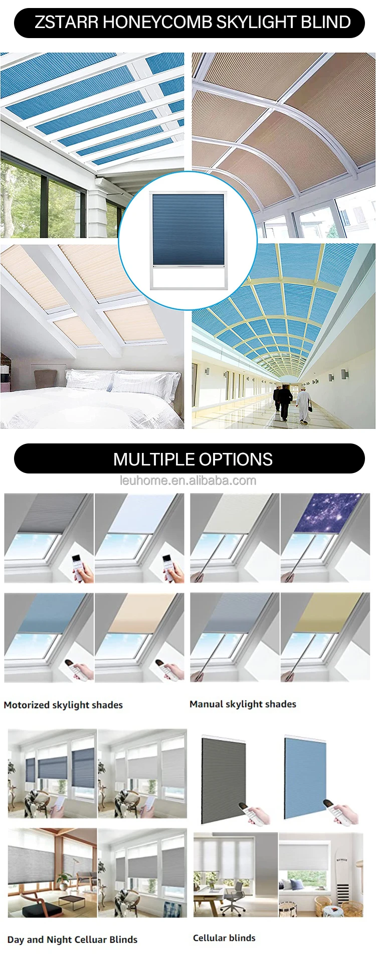 Electric Motorized Blackout Skylight Blinds Solar Blinds