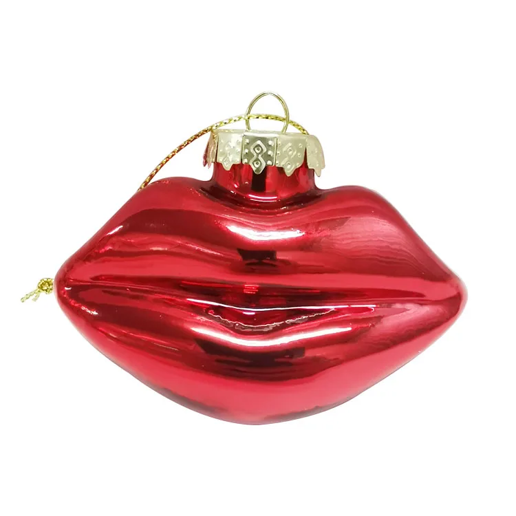 Custom red hot pink lips Christmas ornament wholesale hand painted blown glass hanging lip Xmas tree ornaments gift for sale factory