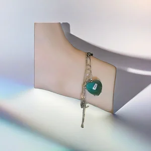 Muxcor Factory Green Heart Copper Zircon Metal Punk Style Jewelry Chain & Link Bracelets Accessories