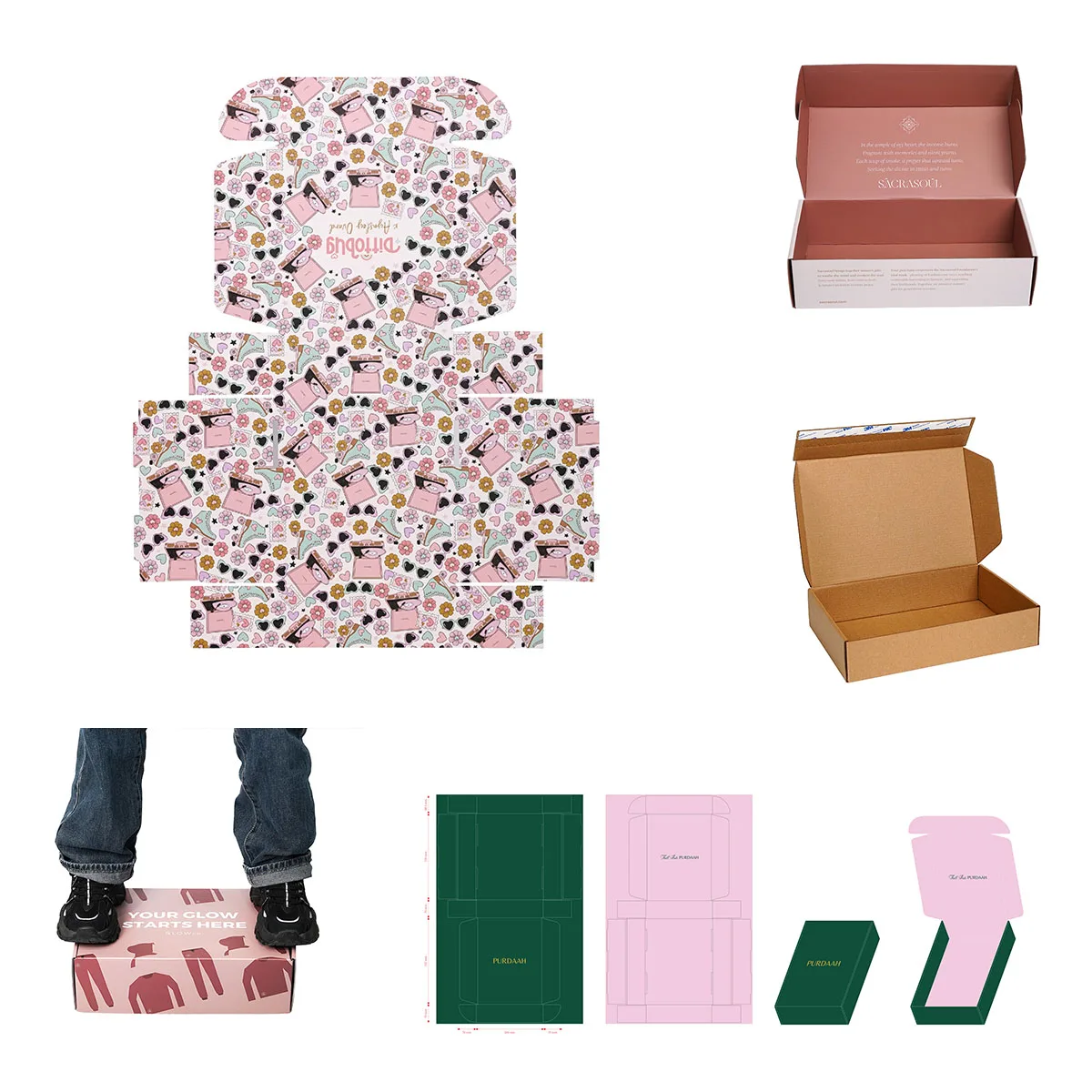 Custom Printed Corrugated Cardboard Box Flat Shipping Boxes Premium Mailer Corrugated Hard Paper Gift Box Packaging for Clothing