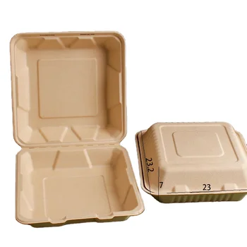 9-inch natural color single cell lock box Disposable packaging box for takeout, bento box, pulp degradable fruit cake box