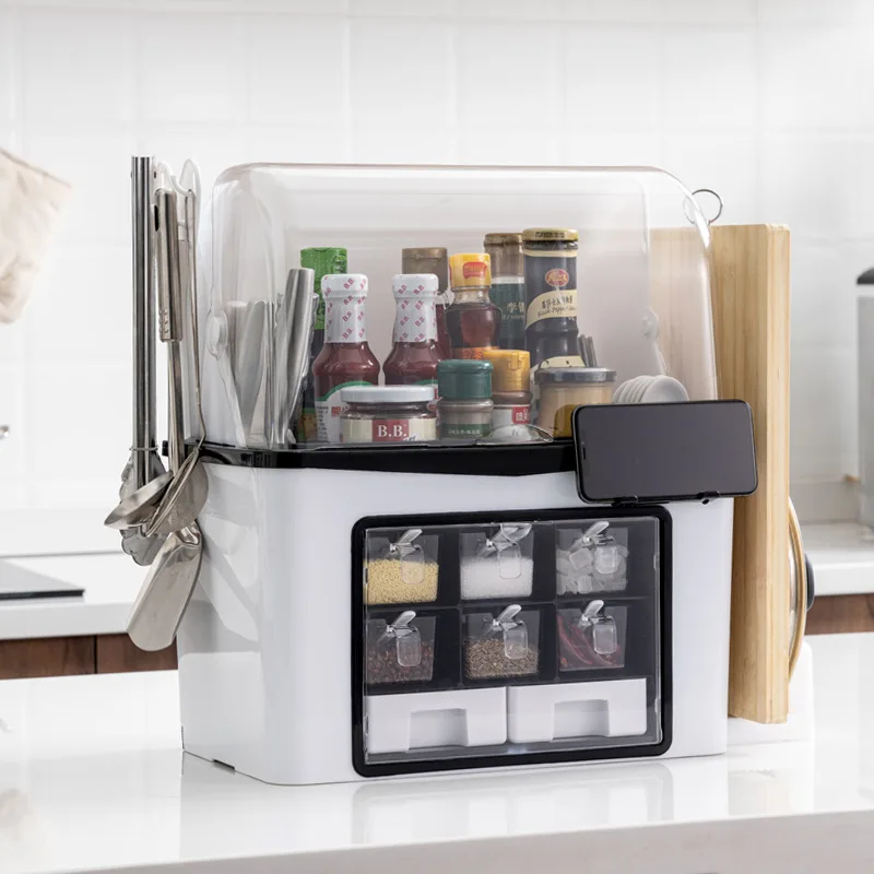Многофункциональный кухонный ящик для хранения ножей посуды приправ многослойный вращающийся кухонная