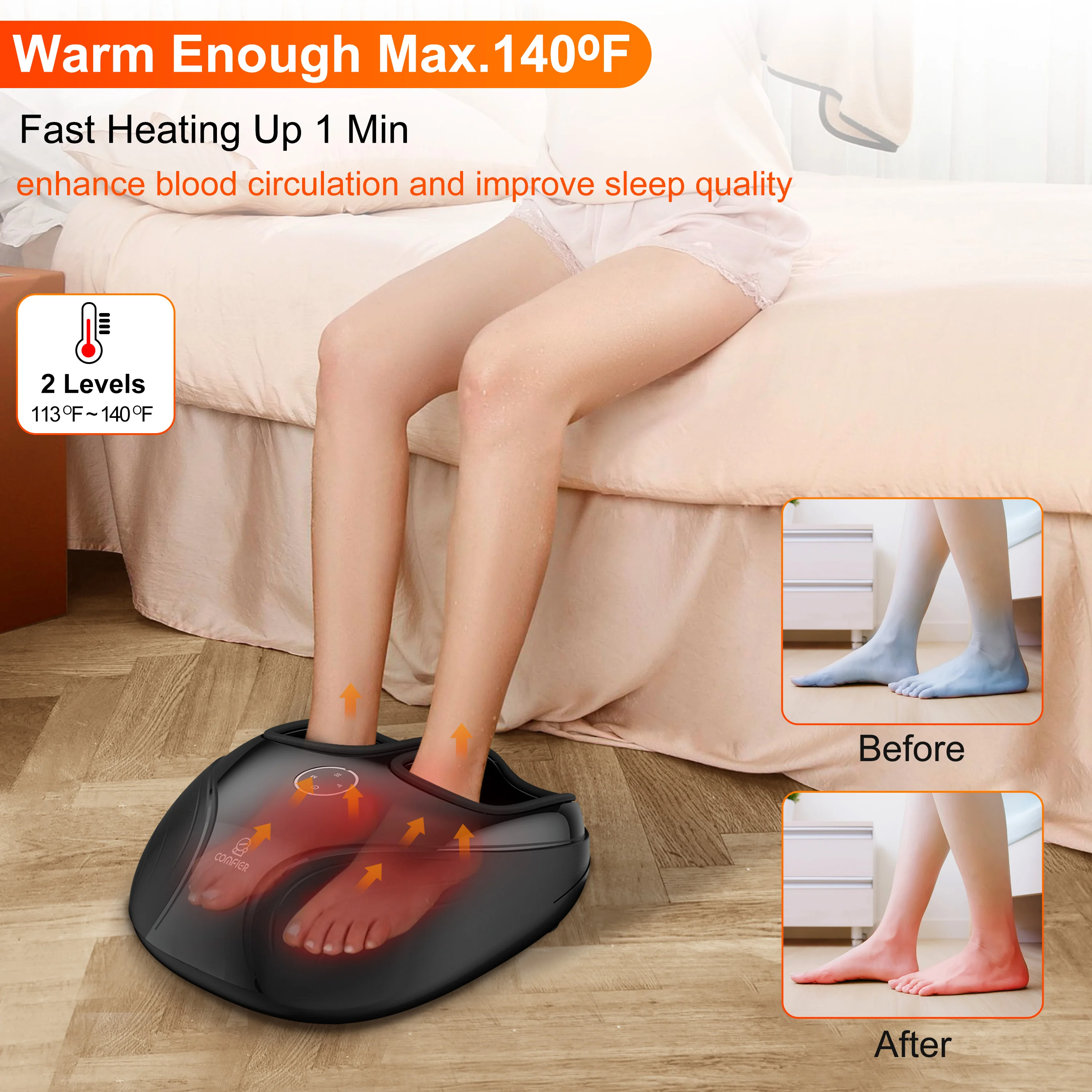 Shiatsu Kneading air Compression Foot Massage With Heating Suit for Big Size Foot
