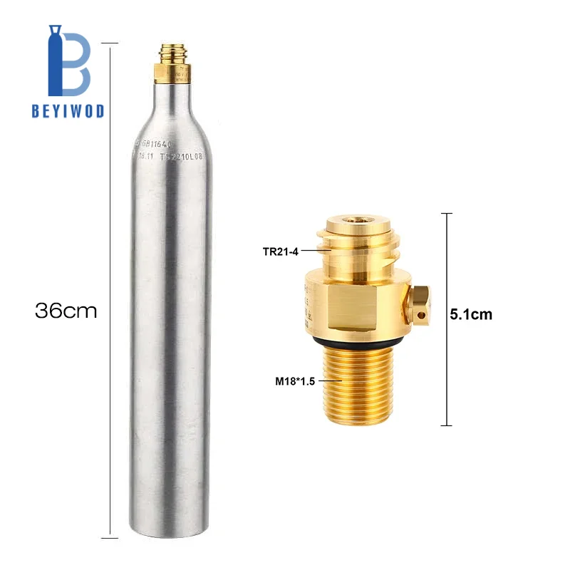 Hordozható, 0,6 literes, nagynyomású CO₂-gázpalack, újratölthető, AA6061 alumíniumból készült, ISO-szabvány szerint tanúsított szódavíz-adagoló, 425 g