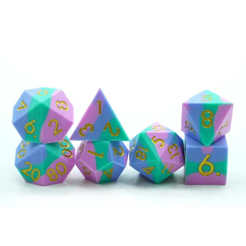 Yushun Custom Silicone Dnd D4-D20 Dice Set New Style 3-Color Polyhedral RPG Games 16mm Size Blend Colors for RPG Games